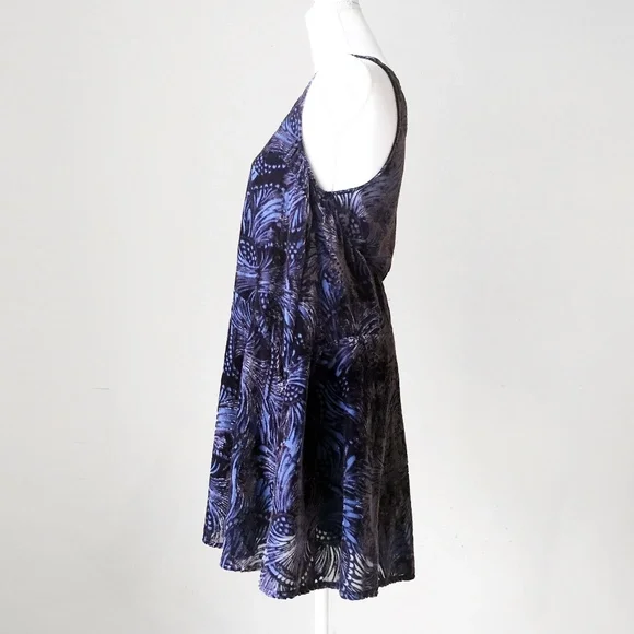 free people fairycore romantic fairy fantasy mini tunic dress blue floral velvet - Picture 5 of 9